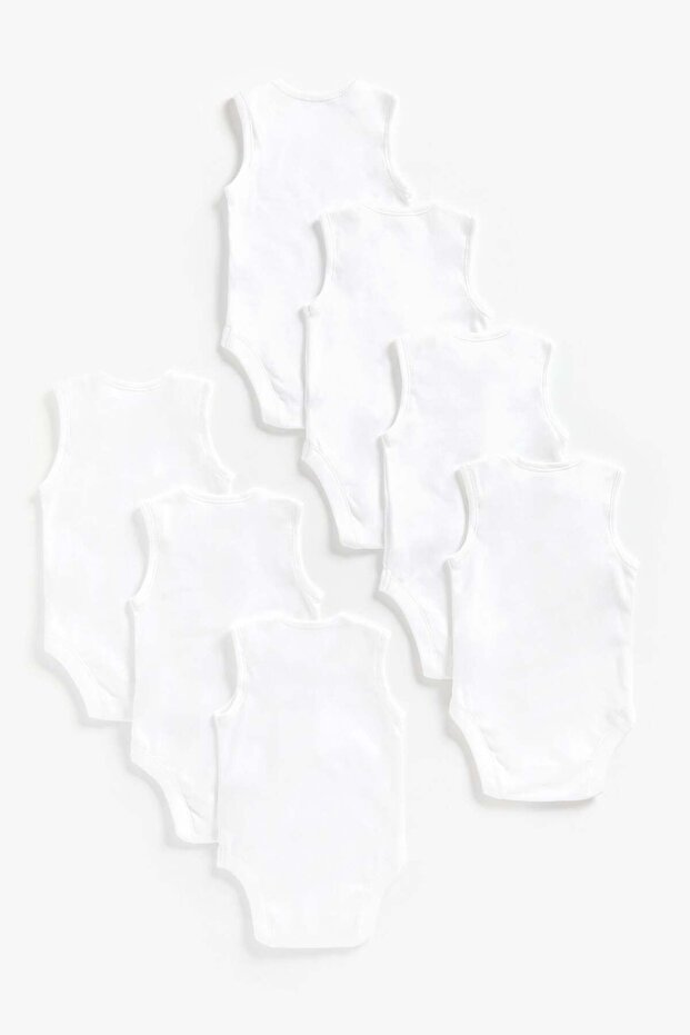White Sleeveless Bodysuits - 7 Pack - 2