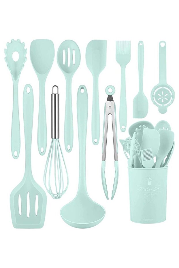 12-Piece Silicone Cookware Set, Non-Stick Heat Resistant Utensils, Stainless Steel Handle