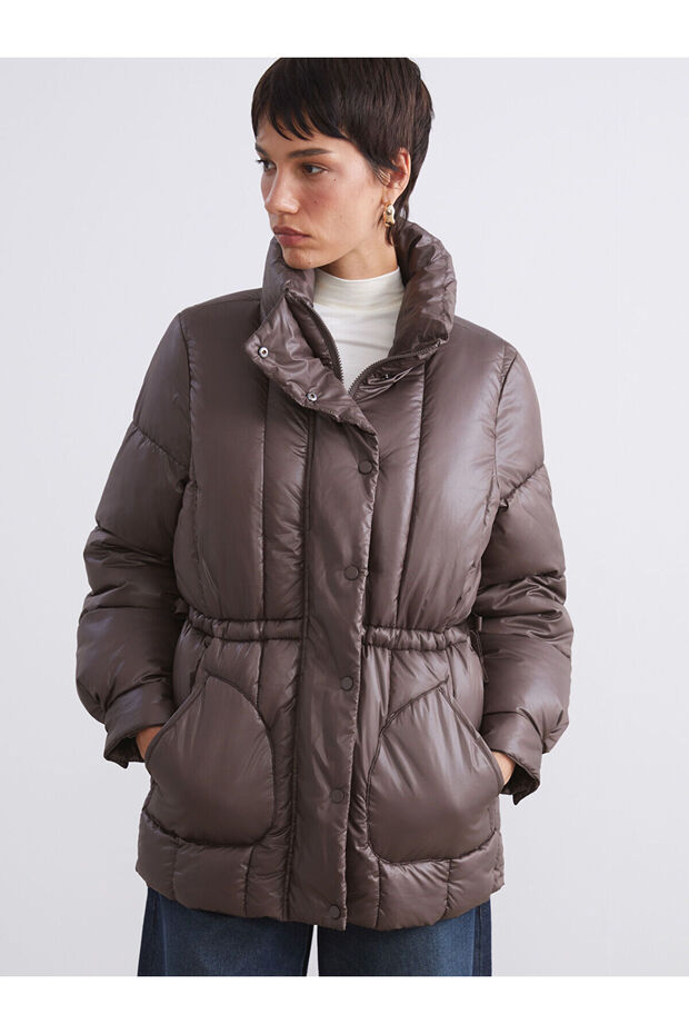 Lcw Vision Brown Stand Collar Women's Puffer Coat