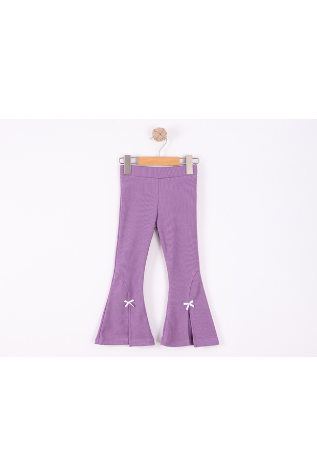 Girls' Ribbed Pants with Ribbon and Slit