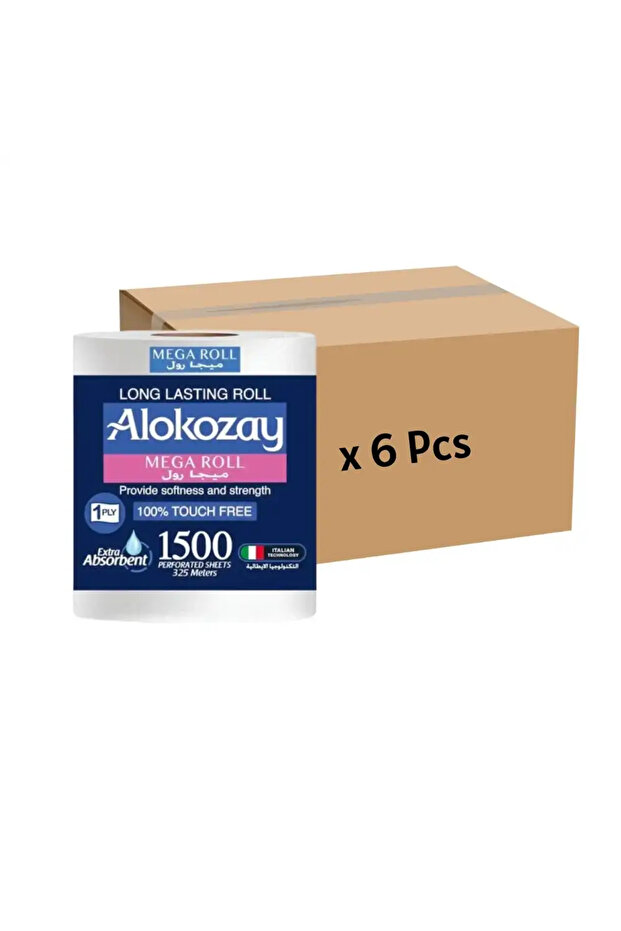 1 PLY Bulk Mega Roll Tissue 1500 Sheets- 6pcs