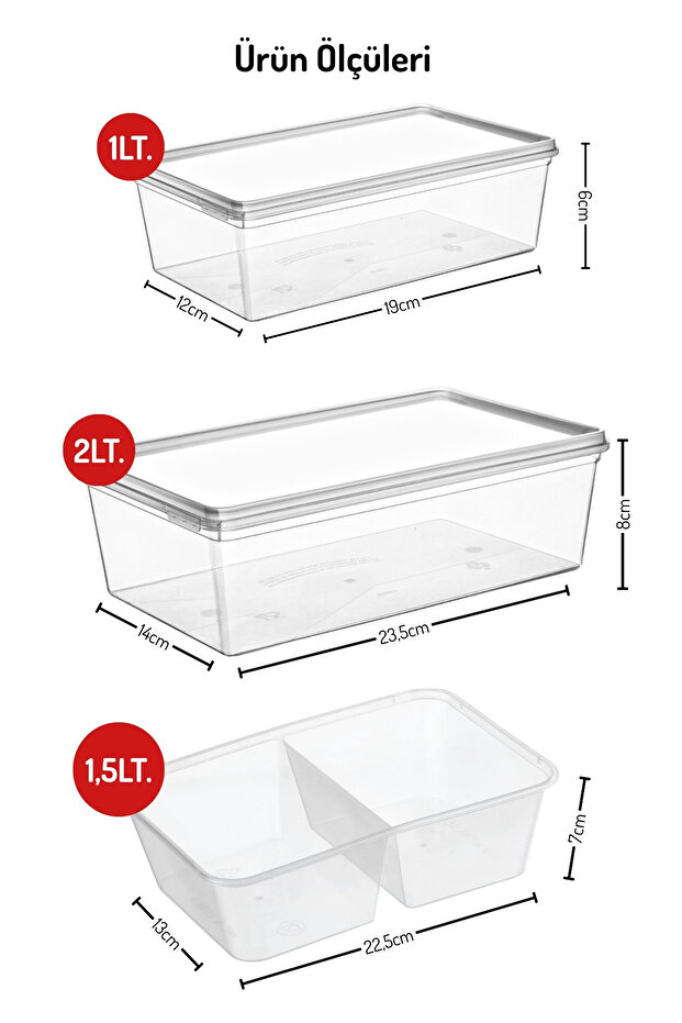 15 Piece Storage Container Set - 1Lt, 2Lt and 1.5Lt. Storage Container Set - Suitable for Freezer Use - 5