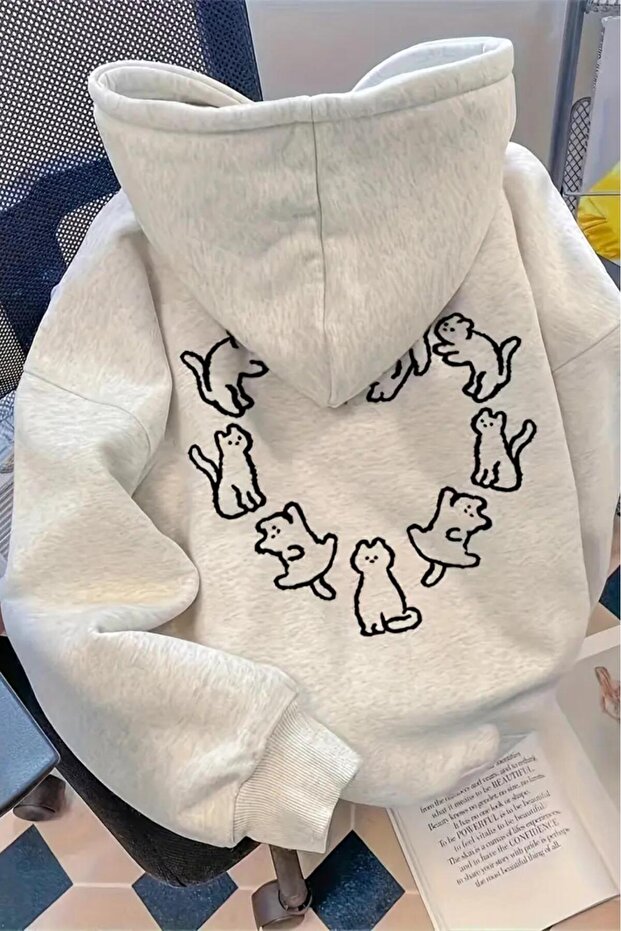 Ovális macskahátú nyomott mintás pamut belső uniszex pulóver - 1