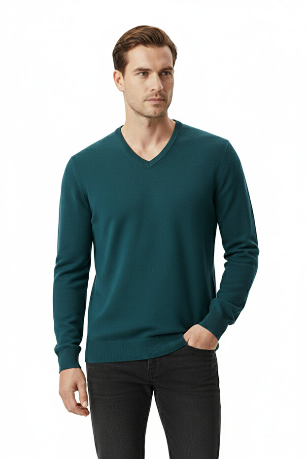 Erkek V Yaka Triko Kazak - 1