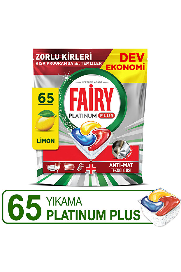 Fairy Platinum Plus Hepsi Bir Arada Bulaşık Makinesi Tabletleri, Limon, 65 Tablet