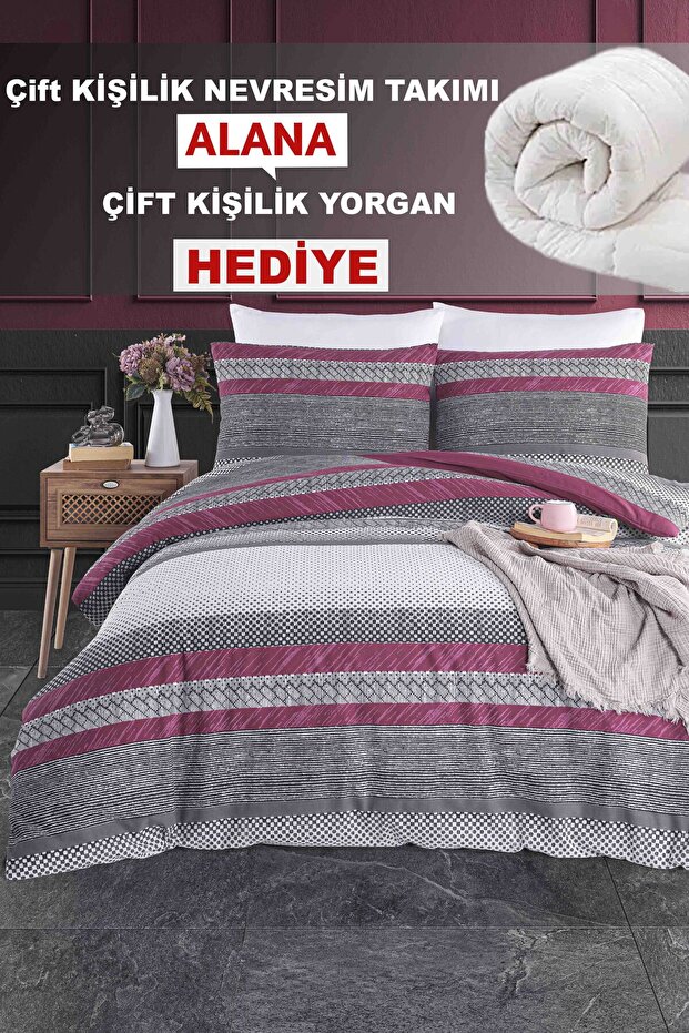 Berry Double Size Duvet Cover Set and Comforter with Elastic Fitted Sheet | Double Quilt Duvet Cover Set