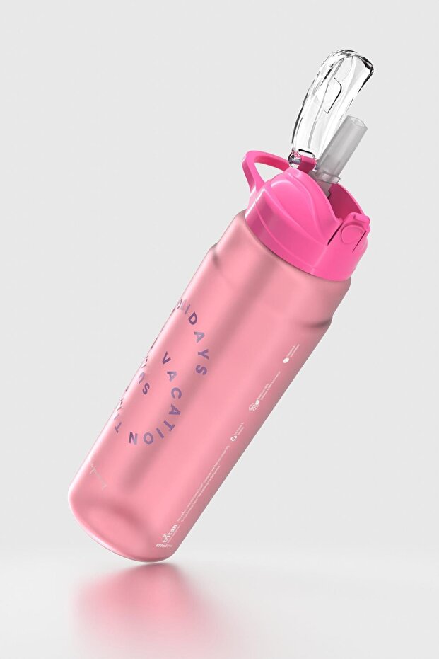 Falcon Writing Patterned 800 ml Tritan Flask with Straw 912140 Fuchsia - 3