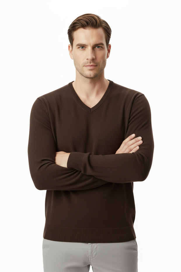 Erkek V Yaka Triko Kazak - 1