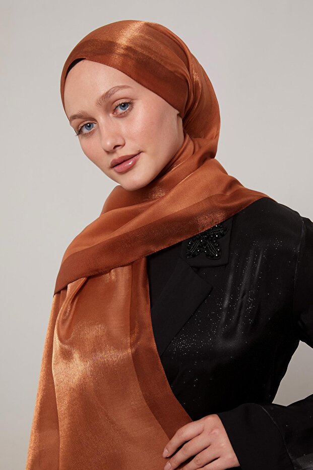 Taba Şerit Desen Kehribar Şal - 3