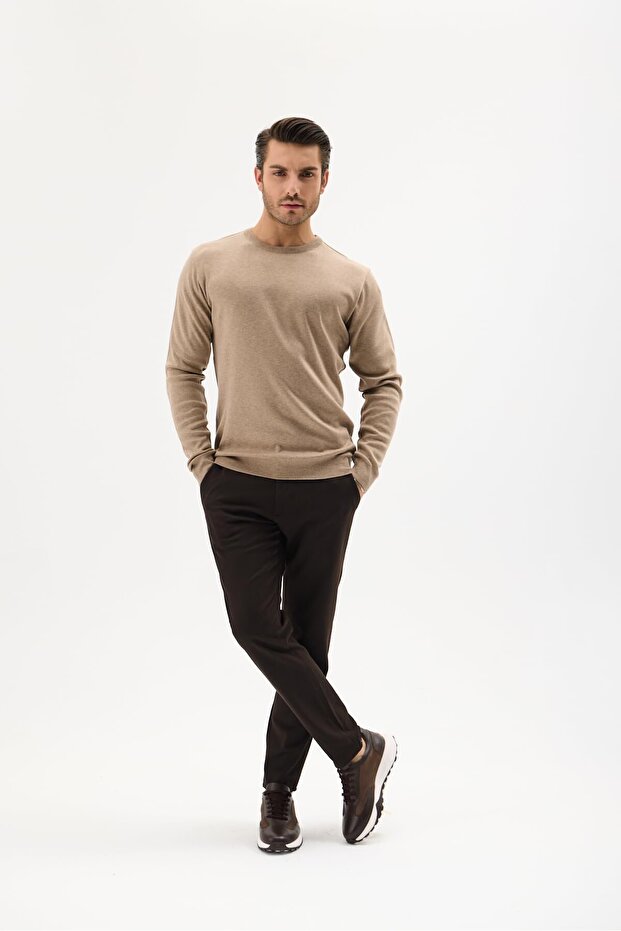 Erkek Bisiklet Yaka Yün Kazak Kışlık Şık Sıcak ve Yumuşak Triko Bej XL - 7