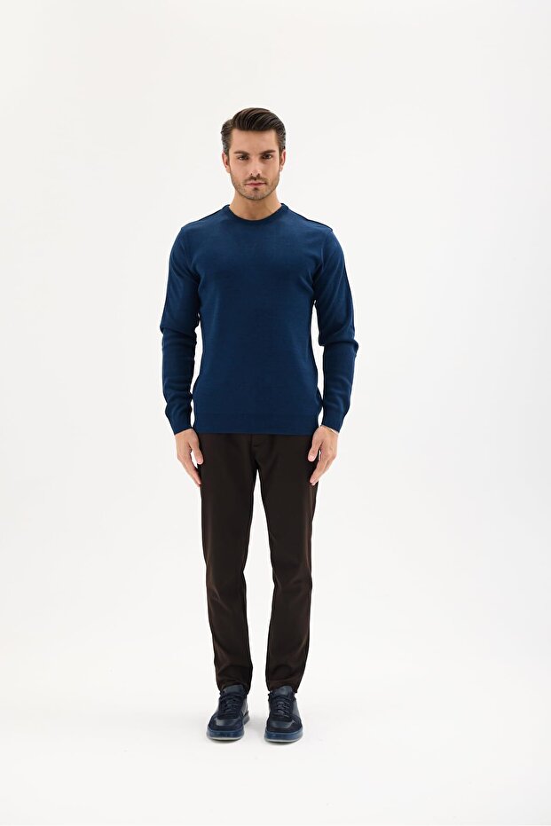 Erkek Bisiklet Yaka Yün Kazak Kışlık Şık Sıcak ve Yumuşak Triko Indigo L - 8