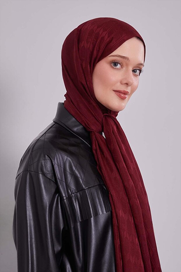Bordo Desenli Janjan Şal - 2