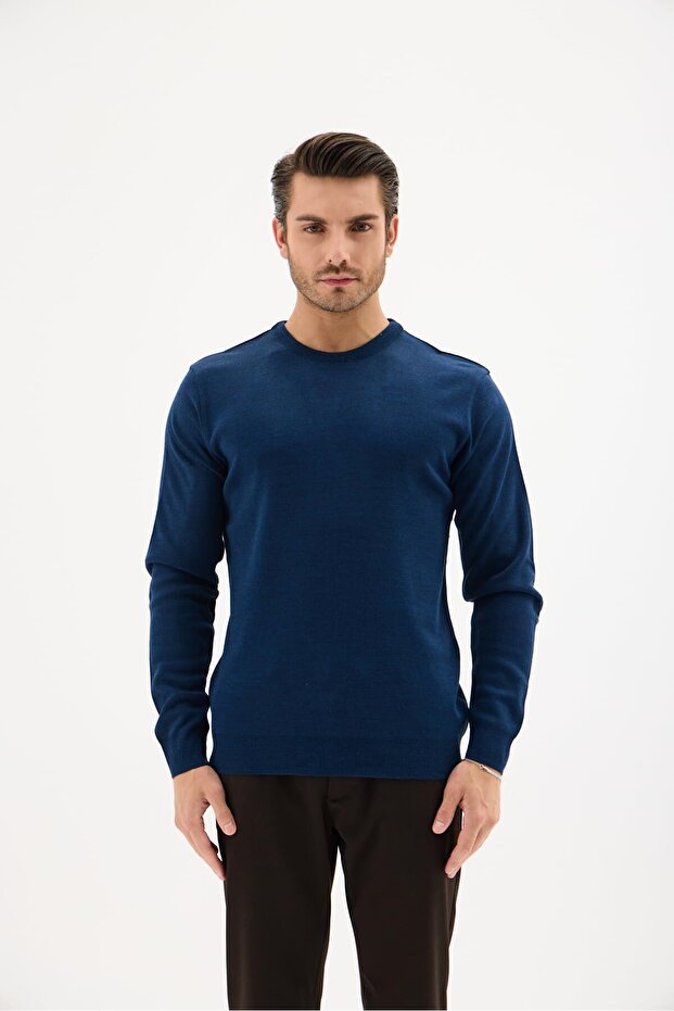 Erkek Bisiklet Yaka Yün Kazak Kışlık Şık Sıcak ve Yumuşak Triko Indigo L - 2