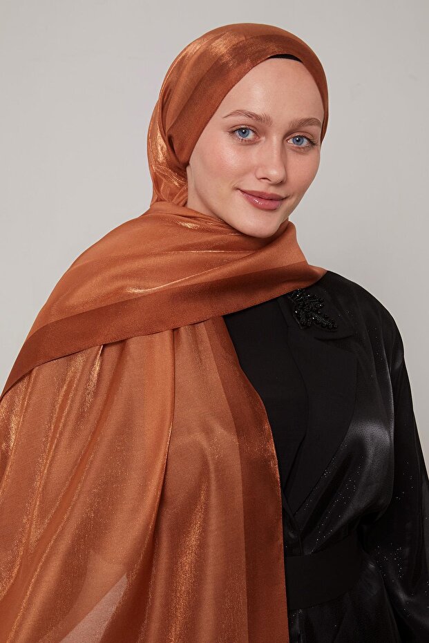 Taba Şerit Desen Kehribar Şal - 1