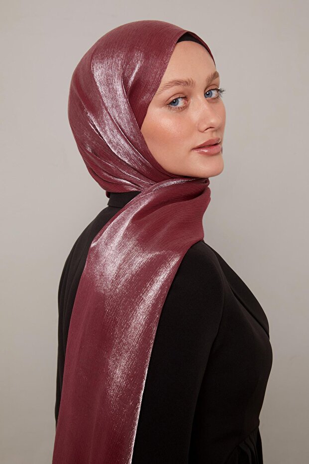 Bordo Kristal Abiye Şal - 3