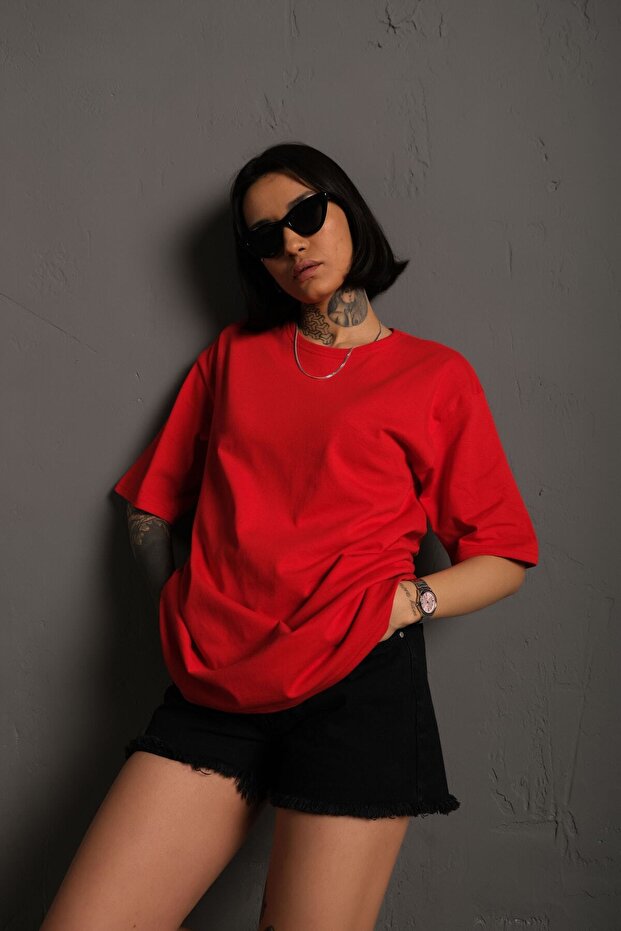 تي شيرت رجالي أساسي ذو لون سادة كبير الحجم Düzrenk-tshirt - 2