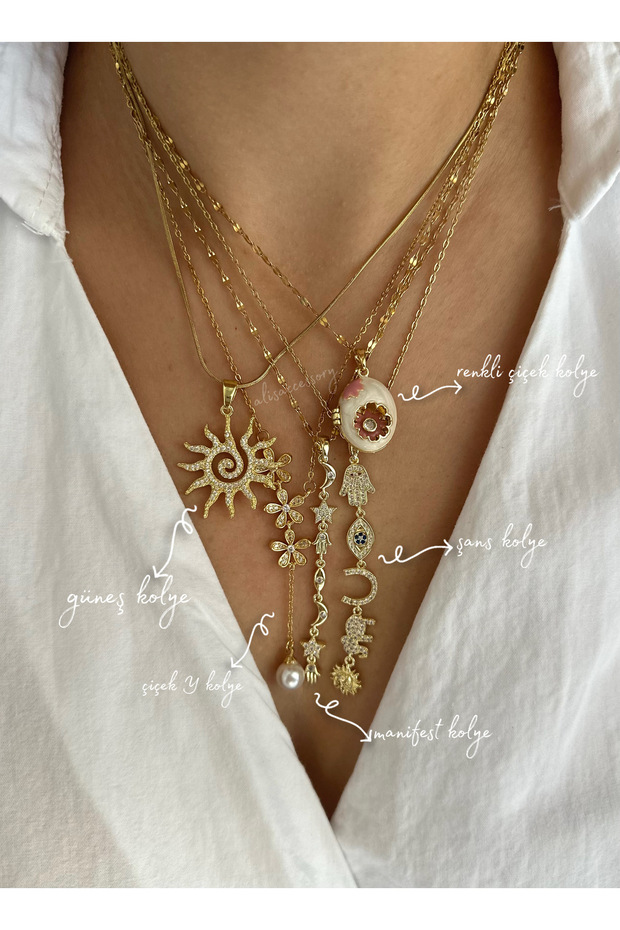 Çelik renkli çiçek kolye - 2