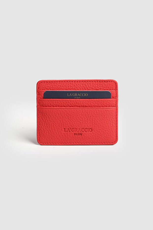 La'Graccio Paris Men's Night Genuine Leather Convenient Card Holder Red