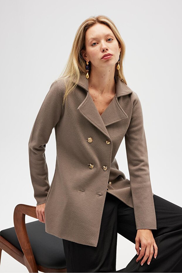 Jisha, Kadın Örme Triko Blazer Ceket - Vizon - 3