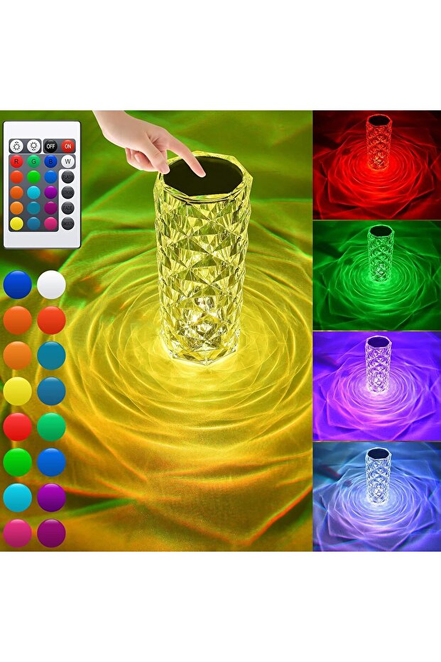 Crystal Table Lamp, Rose Diamond LED Touch Lamp, 16-Color RGB Remote, USB Rechargeable - 8