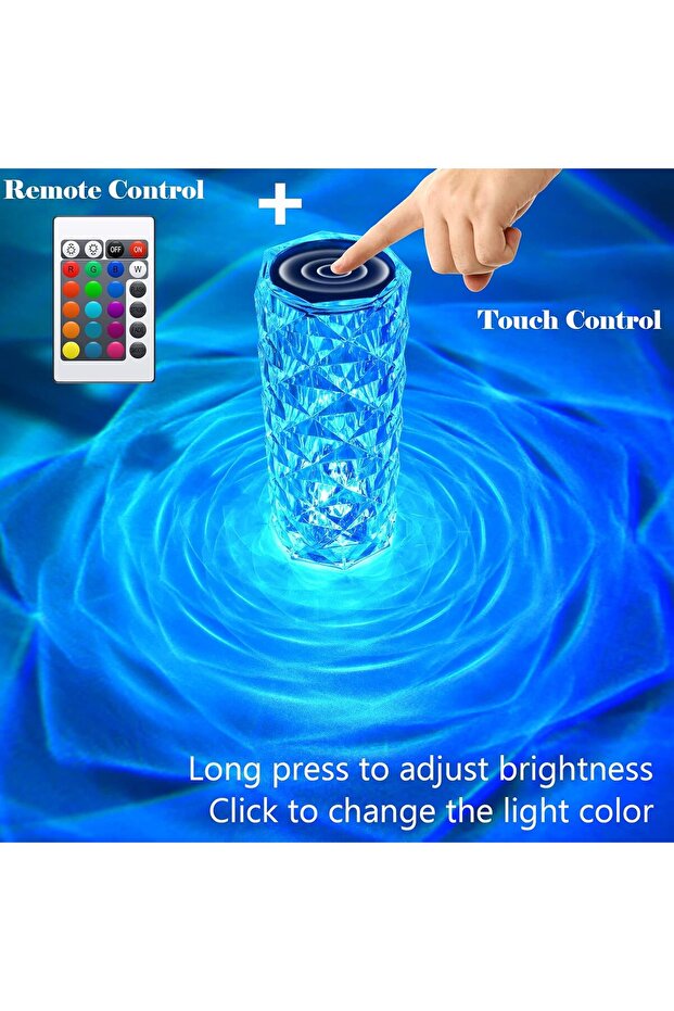 Crystal Table Lamp, Rose Diamond LED Touch Lamp, 16-Color RGB Remote, USB Rechargeable - 3