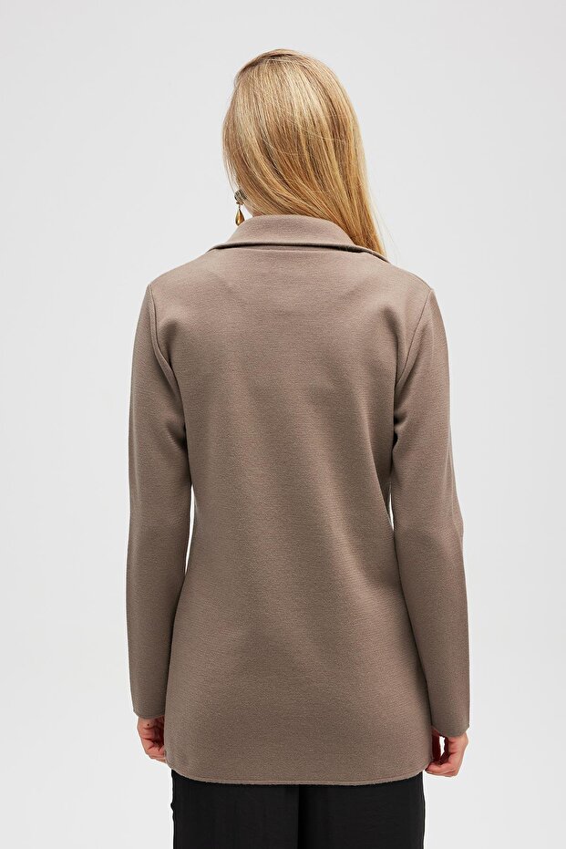 Jisha, Kadın Örme Triko Blazer Ceket - Vizon - 7