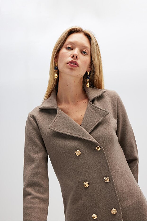 Jisha, Kadın Örme Triko Blazer Ceket - Vizon - 6