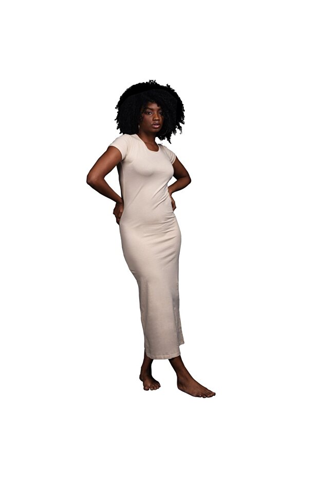 Half sleeve long dress eyption cotton