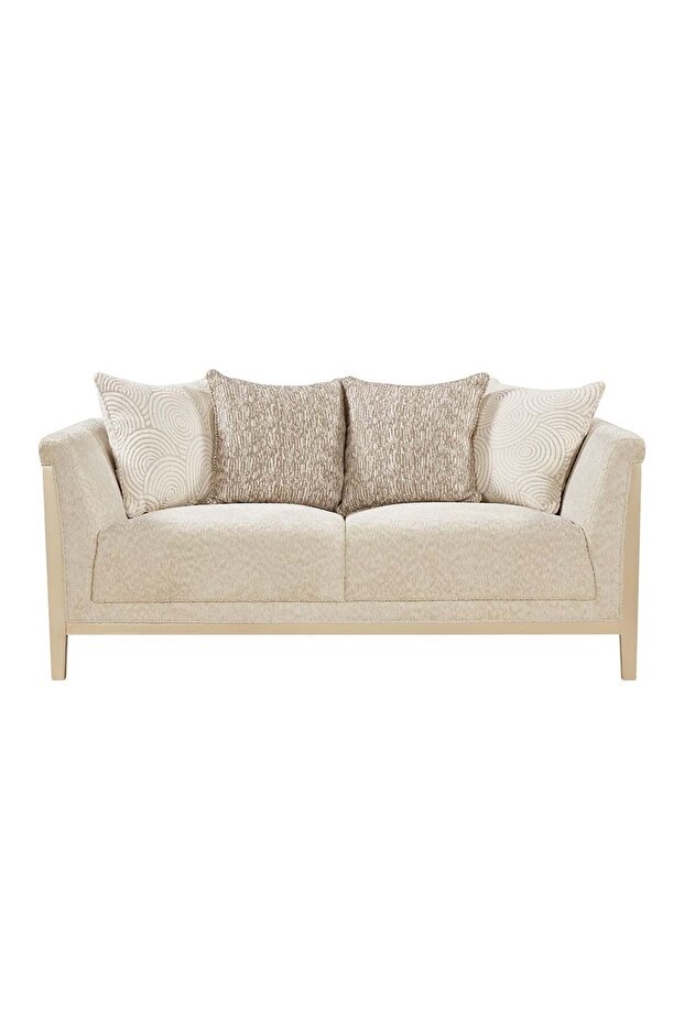 Azalea 2 Seater Fabric Sofa - Beige/Champagne Gold, Solid Wood, Stylish & Comfortable - 182x88x77cm