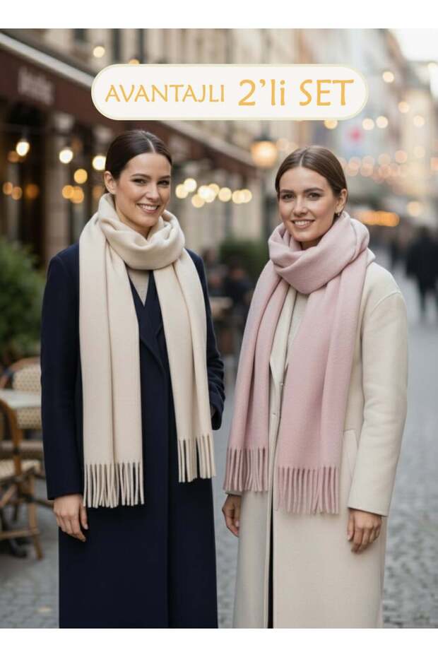 Set of 2 Puffy Soft Textured Women's Scarf Shawl Shoulder Wrap 50X190 cm