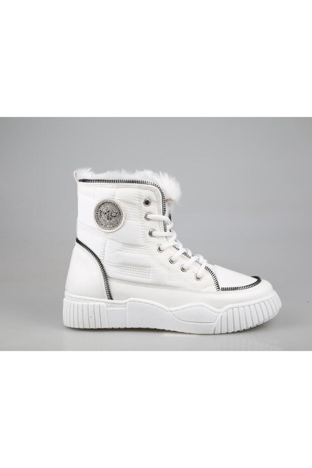 Kışlık Suya Dayanıklı Bağcıklı Kadın Bot Beyaz - 4