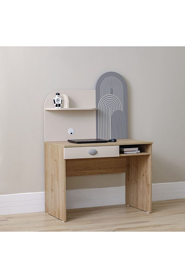 Zeta 1-Drawer Kids Study Desk with Hutch - Offwhite & Grey, Engineered Wood, 100.2x55x149.5cm