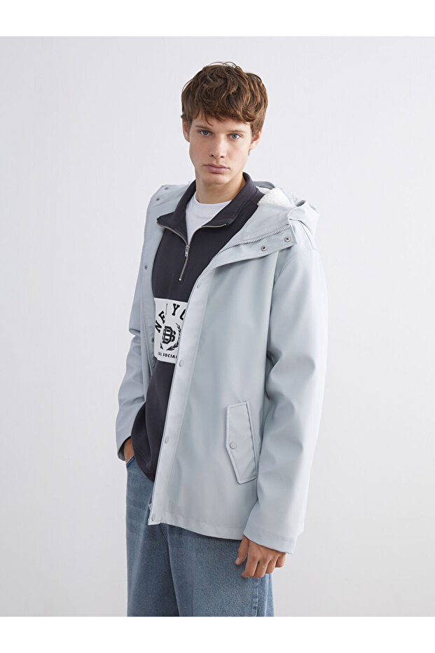 Xside Gray Hooded Men's Coat with Fur Inside