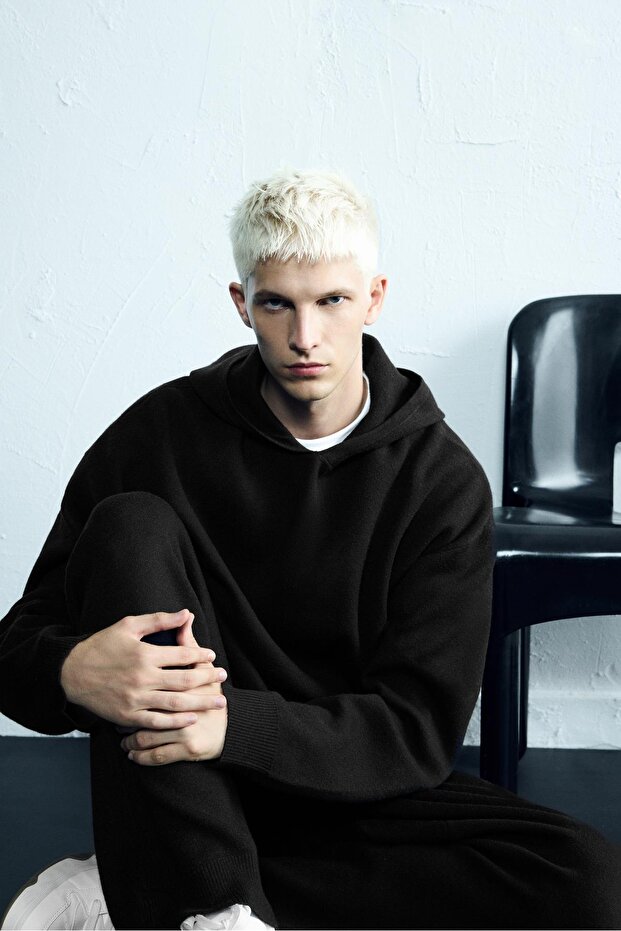 Örgü kapüşonlu sweatshirt - 1