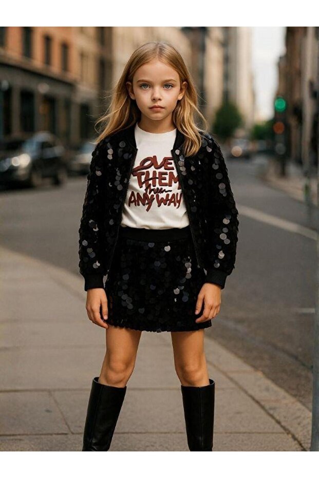 Girl's Cotton Design Sequin Shorts Skirt