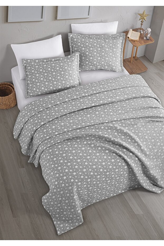 طقم غطاء سرير جاكار ستارز مزدوج اللون رمادي 230x240 سم