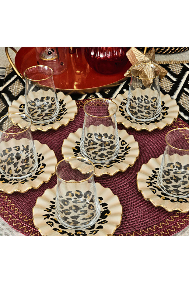 Glore Leopar Wavy Altın Yaldızlı Çay Bardağı Seti - 4