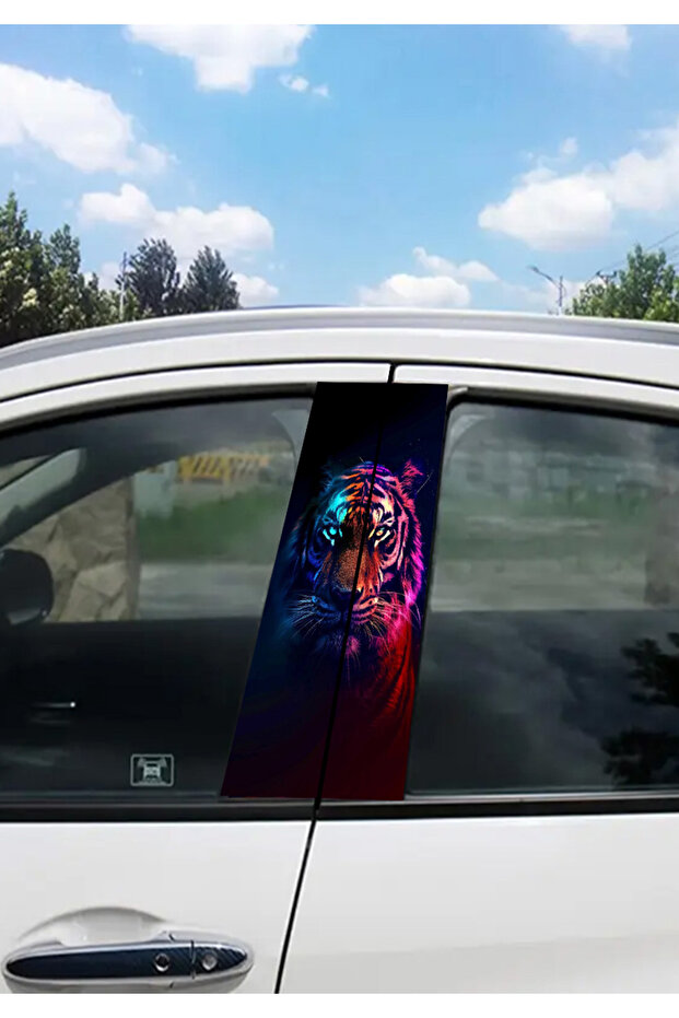 Car Door Pillar Covering Foil Sticker Aggressive Tiger 25X50 cm