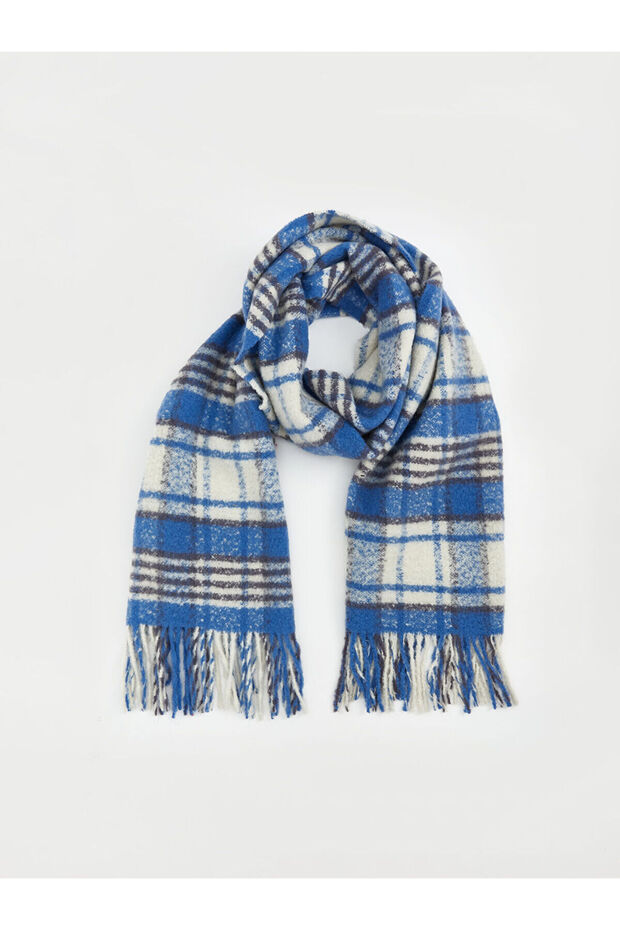 New Season Plaid Patterned Short Tassel Women's Scarf