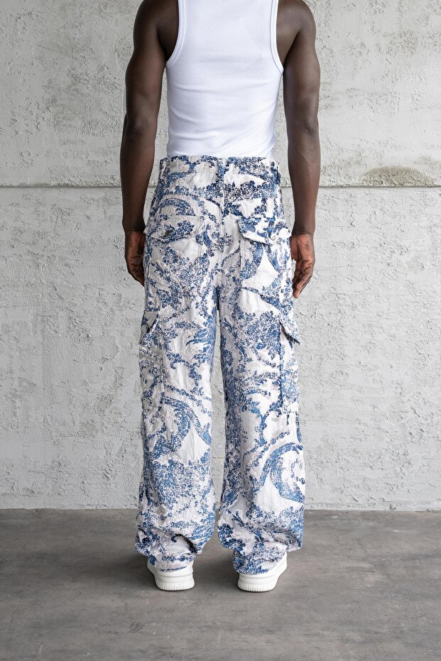 Patterned Jacquard Pants Blue - 4