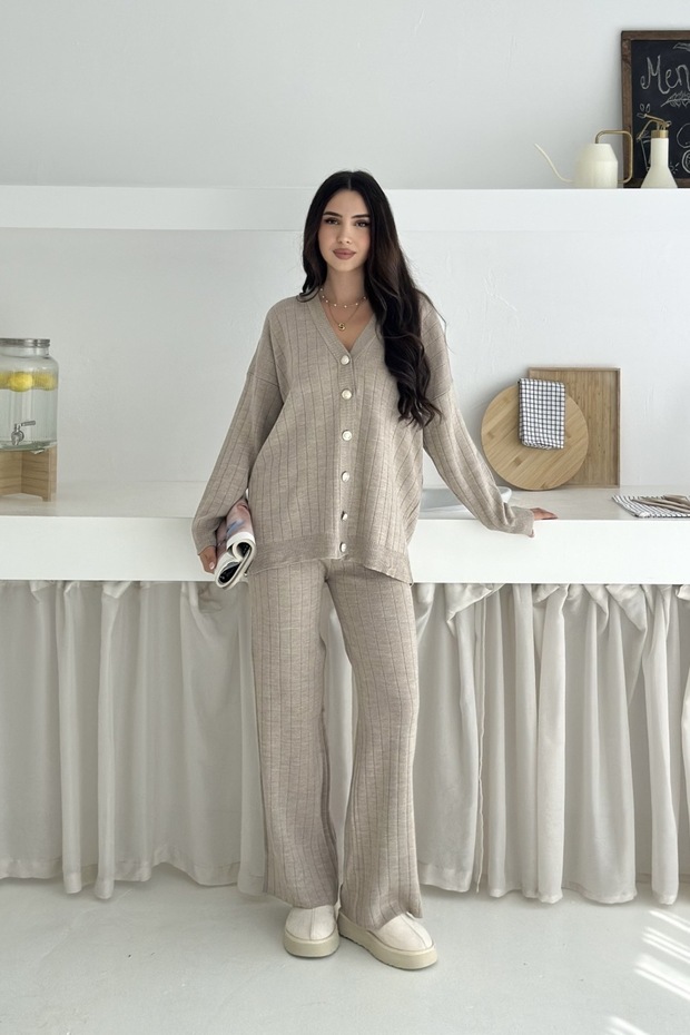 Basic Oversized Wick Knit Detailed Knitwear Bottom-Top Set Aw25Au0025