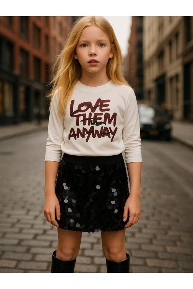 Girls' Cotton Letter Print Thin Long Sleeve T-Shirt