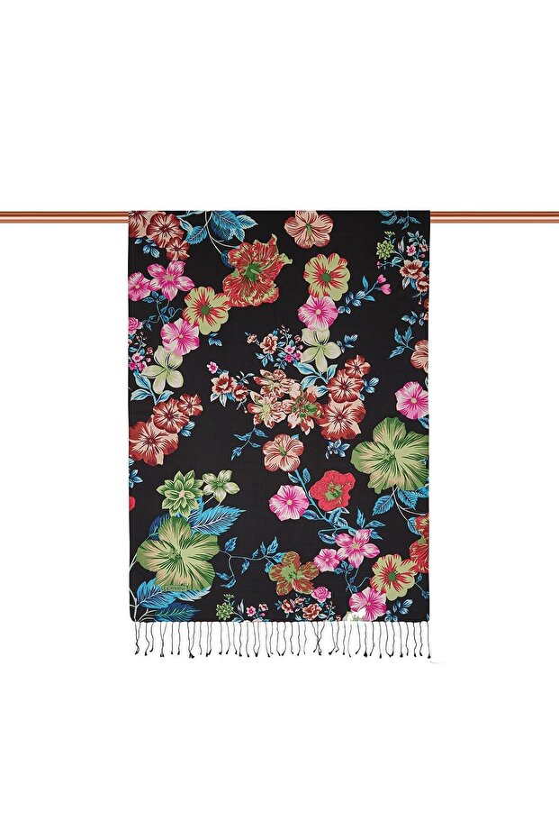 شال حرير منقوش - نمط بيتونيا - أسود - 2