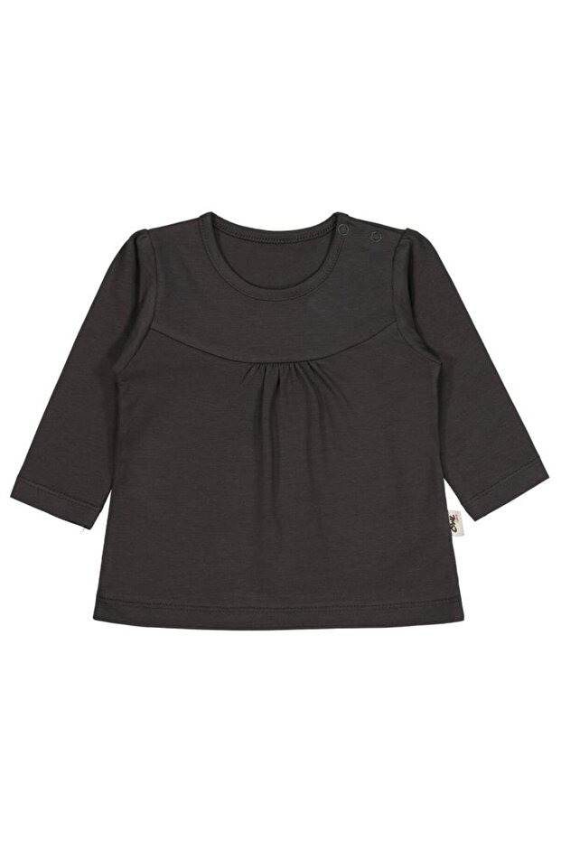 6-18 Months Girl's Single Top with Front Piece - Gray 6-9 Months