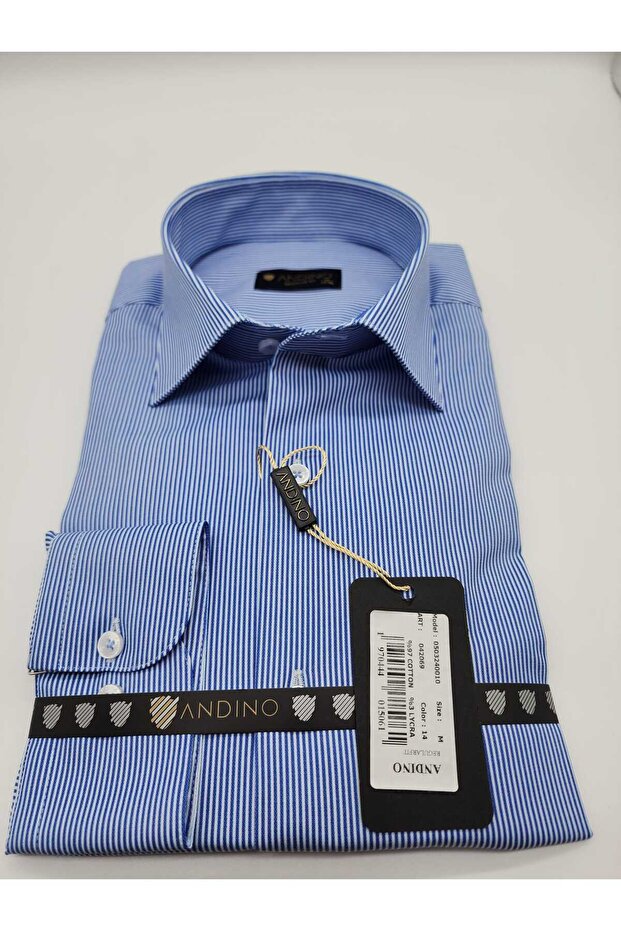 Regularfit Blue Striped Men's Shirt Stretch Fabric Flexible Fabric 042069-14