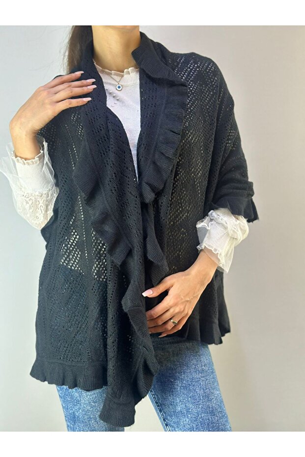 160X75 cm Knitwear Patterned Ruffled Women's Shawl