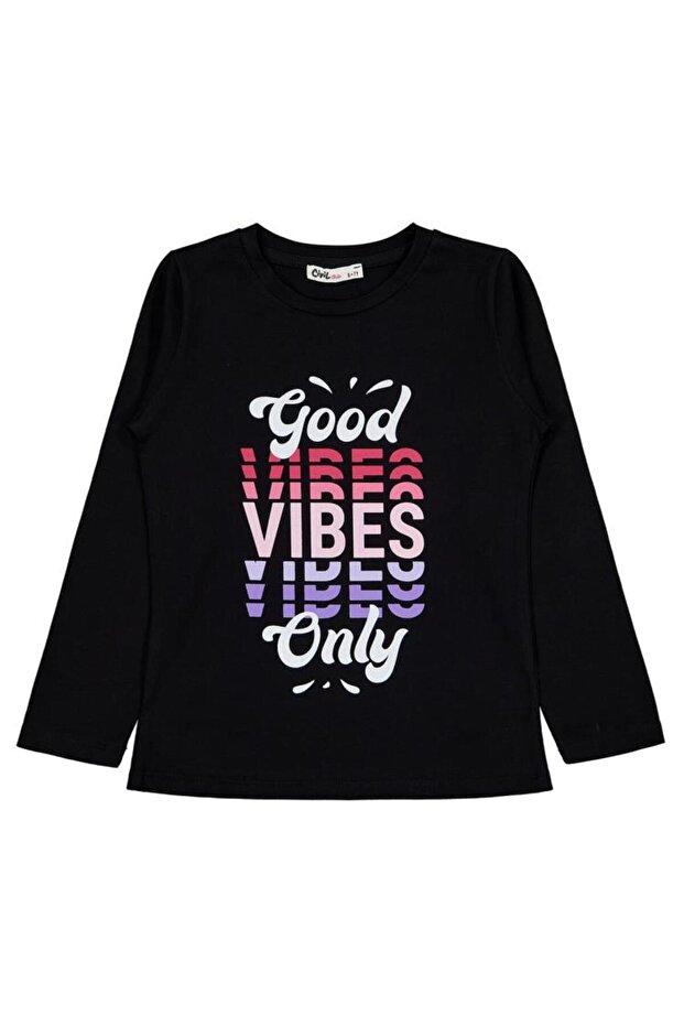 Civil Girls' Good Vibes Only Printed Sweatshirt | Lycra Single Jersey | School Nursery and Daily Use - Black