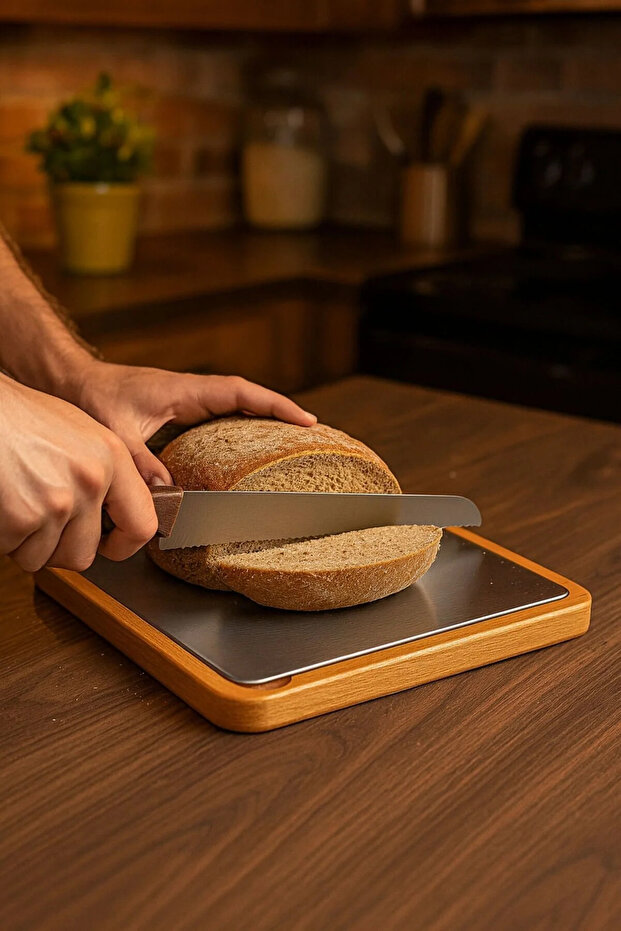 Double-Sided Natural Beech Wood Hygienic 1St. Grade Stainless Steel Cutting Presentation Board