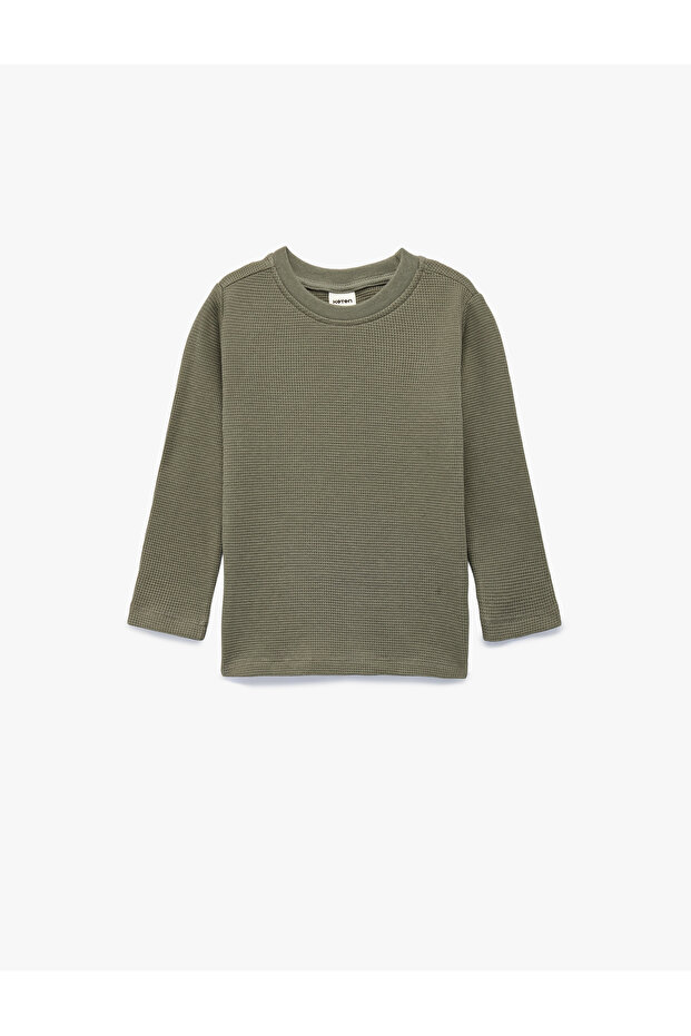 Cotton Textured Basic Khaki Baby Boy Long Sleeve T-Shirt 6Wmb10284Tk