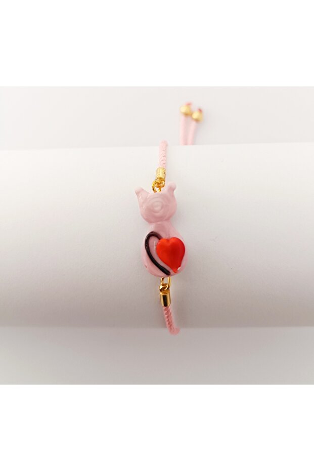 Heart Cat Murano Glass Beaded Bracelet - Love Themed Gift